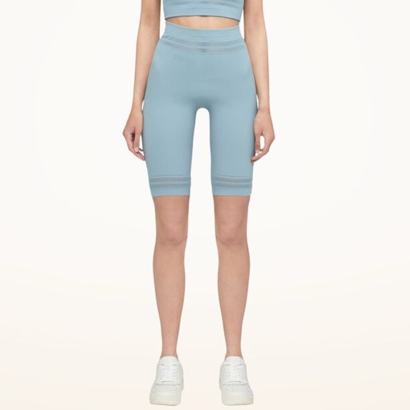 Wolford Net Lines Biker Short in Sky Blue Size L - Picture 2 of 10